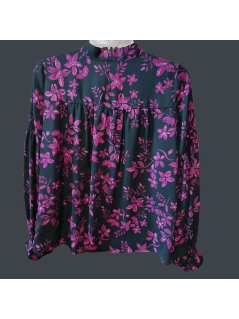 Parker Womens Floral Print Long-Sleeve Blouse Tie Front Hot Pink/black Xsmall - Picture 4 of 14
